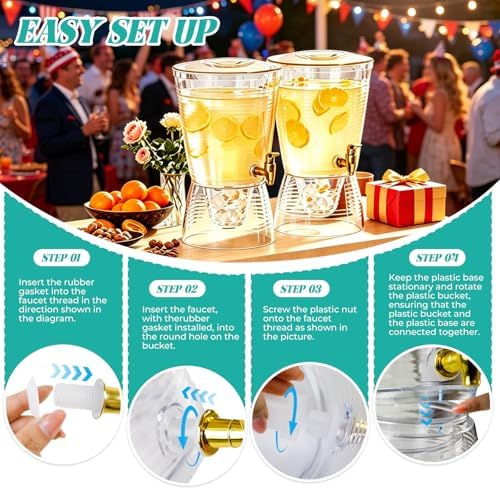 4 Pack Drink Dispenser for Parties 1.6 Gallon, Large 6L Plastic Water Dispenser, Juice Beverage Dispensers for, alternate