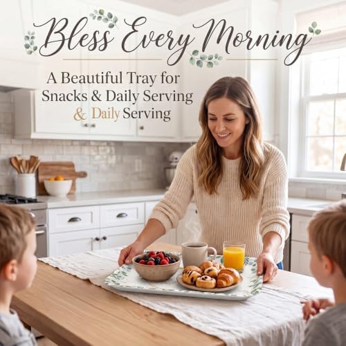 4 Pack Eucalyptus God Bless Melamine Serving Trays, 13 x 10 Inch Rectangular Religious Decorative Platters with, alternate