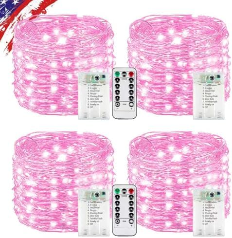 4 Pack Fairy Lights Battery Operated Twinkle Lights Remote Pink in Pink