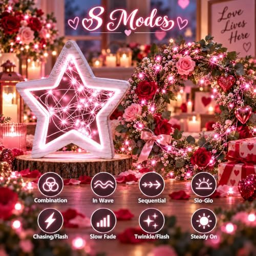4 Pack Fairy Lights Battery Operated Twinkle Lights Remote Pink in Pink, alternate view 2