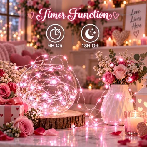 4 Pack Fairy Lights Battery Operated Twinkle Lights Remote Pink in Pink, alternate view 3