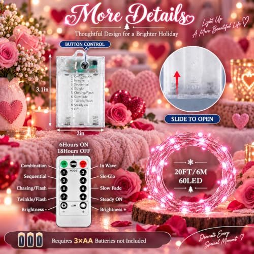 4 Pack Fairy Lights Battery Operated Twinkle Lights Remote Pink in Pink, alternate view 6