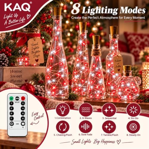 4 Pack Fairy Lights Battery Operated Twinkle Lights Remote Red Cool White in Red and White, alternate view 2