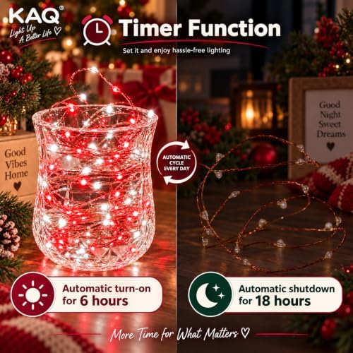 4 Pack Fairy Lights Battery Operated Twinkle Lights Remote Red Cool White in Red and White, alternate view 3