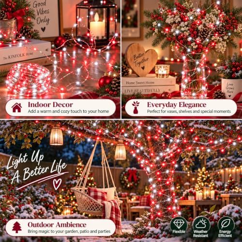 4 Pack Fairy Lights Battery Operated Twinkle Lights Remote Red Cool White in Red and White, alternate view 4