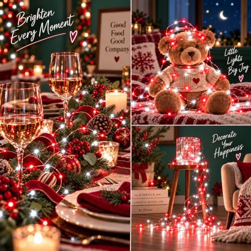4 Pack Fairy Lights Battery Operated Twinkle Lights Remote Red Cool White in Red and White, alternate view 5