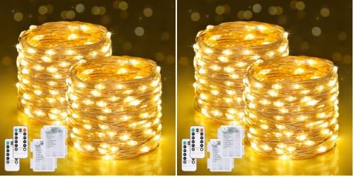 4 Pack Fairy Lights Battery Operated with Remote, Warm White in Warm White