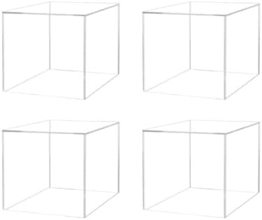 4 Pack Food Riser for Buffet Table Clear Acrylic Square Box 4" Display Stand Hollow Bottom No Lid for Catering