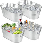 4 Pack Galvanized Tub 3.3 Gallon Ice Bucket Large Metal Champagne Drink Bucket with Handles Galvanized Ice