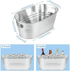 4 Pack Galvanized Tub 3.3 Gallon Ice Bucket Large Metal Champagne Drink Bucket with Handles Galvanized Ice, alternate view 2
