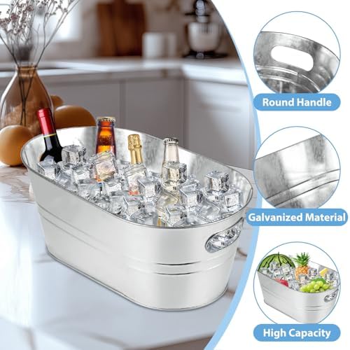 4 Pack Galvanized Tub 3.3 Gallon Ice Bucket Large Metal Champagne Drink Bucket with Handles Galvanized Ice, alternate view 3