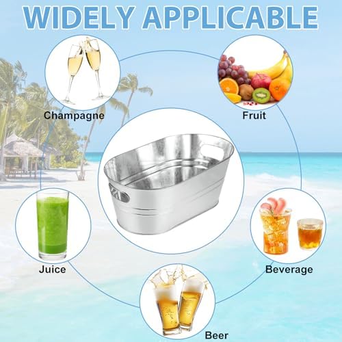 4 Pack Galvanized Tub 3.3 Gallon Ice Bucket Large Metal Champagne Drink Bucket with Handles Galvanized Ice, alternate view 6