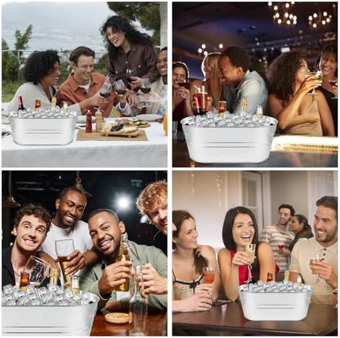 4 Pack Galvanized Tub 3.3 Gallon Ice Bucket Large Metal Champagne Drink Bucket with Handles Galvanized Ice, alternate view 7