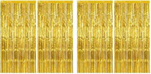 4 Pack Gold Fringe Curtain Backdrop Tinsel Streamers Birthday Party Decorations Christmas Photo Booth Backdrop
