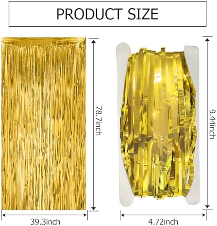 4 Pack Gold Fringe Curtain Backdrop Tinsel Streamers Birthday Party Decorations Christmas Photo Booth Backdrop, alternate