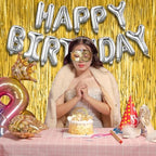 4 Pack Gold Fringe Curtain Backdrop Tinsel Streamers Birthday Party Decorations Christmas Photo Booth Backdrop, alternate