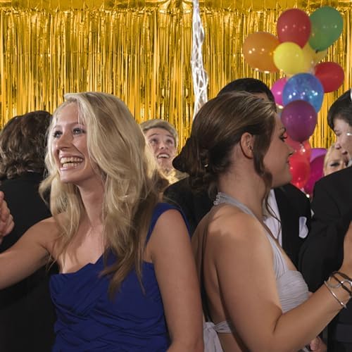 4 Pack Gold Fringe Curtain Backdrop Tinsel Streamers Birthday Party Decorations Christmas Photo Booth Backdrop, alternate
