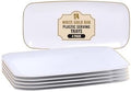 4 Pack Gold Rim Plastic Serving Trays - 10 by 5.5 in Heavy Duty Rectangular Platters for Food and Desserts