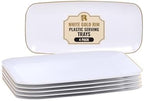 4 Pack Gold Rim Plastic Serving Trays - 10 by 5.5 in Heavy Duty Rectangular Platters for Food and Desserts