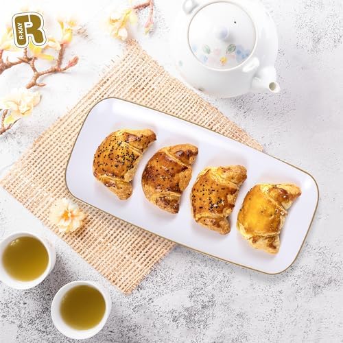 4 Pack Gold Rim Plastic Serving Trays - 10 by 5.5 in Heavy Duty Rectangular Platters for Food and Desserts, alternate view 2
