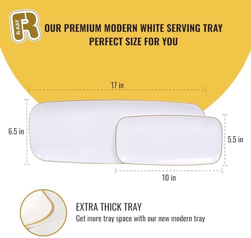4 Pack Gold Rim Plastic Serving Trays - 10 by 5.5 in Heavy Duty Rectangular Platters for Food and Desserts, alternate view 3