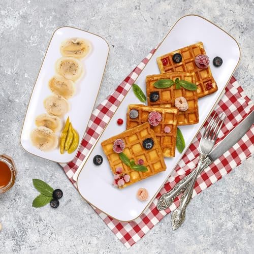 4 Pack Gold Rim Plastic Serving Trays - 10 by 5.5 in Heavy Duty Rectangular Platters for Food and Desserts, alternate view 5
