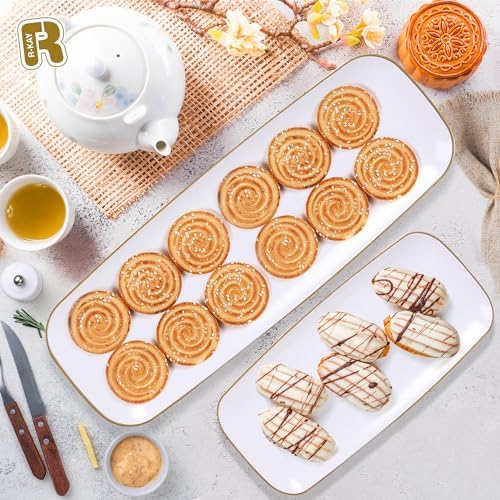 4 Pack Gold Rim Plastic Serving Trays - 10 by 5.5 in Heavy Duty Rectangular Platters for Food and Desserts, alternate view 6