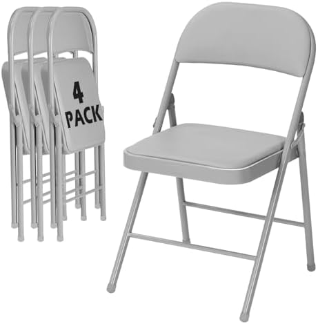 4 Pack Gray Padded Folding Chairs with Metal Frame