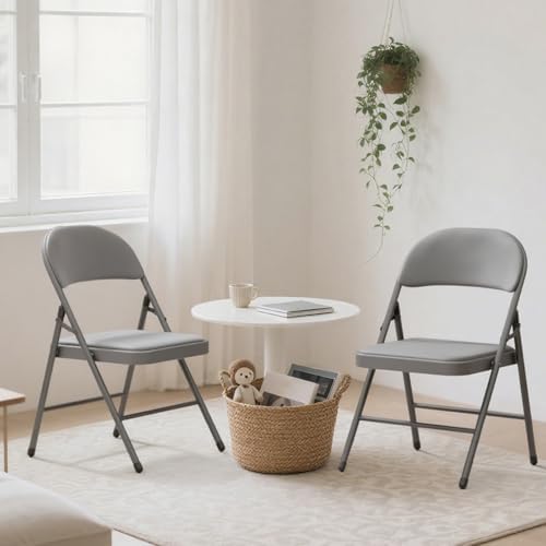 4 Pack Gray Padded Folding Chairs with Metal Frame, alternate view 2