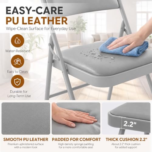 4 Pack Gray Padded Folding Chairs with Metal Frame, alternate view 4