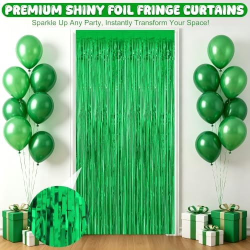 4 Pack Green Foil Fringe Curtains, Christmas Decorations Birthday Backdrop in Green, alternate view 3