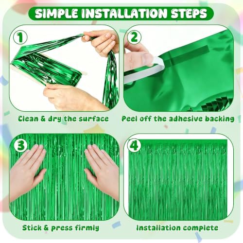 4 Pack Green Foil Fringe Curtains, Christmas Decorations Birthday Backdrop in Green, alternate view 4