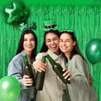 4 Pack Green Foil Fringe Curtains, Christmas Decorations Birthday Backdrop in Green, alternate view 5