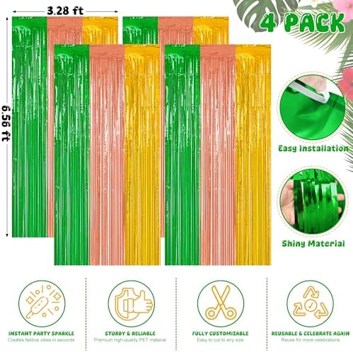 4 Pack Green Rose Gold Yellow Fringe Curtain, Luau Party Decorations in 3.28 x 6.56 FT in GreenRosegoldYellow, alternate view