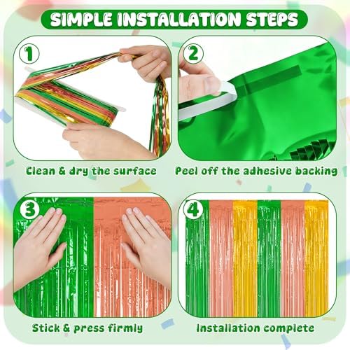 4 Pack Green Rose Gold Yellow Fringe Curtain, Luau Party Decorations in 3.28 x 6.56 FT in GreenRosegoldYellow, alternate view
