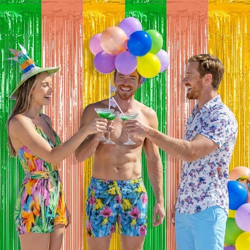 4 Pack Green Rose Gold Yellow Fringe Curtain, Luau Party Decorations in 3.28 x 6.56 FT in GreenRosegoldYellow, alternate view
