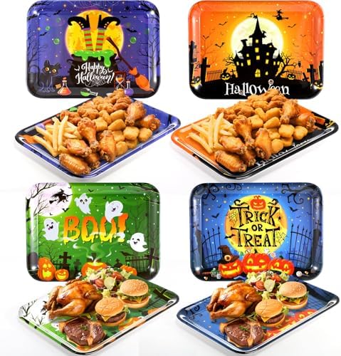 4 Pack Halloween Serving Trays 13x10 Inch Witch Ghost Boo Party in 13 x 10 Inch in Multicolor