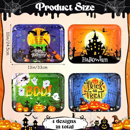 4 Pack Halloween Serving Trays 13x10 Inch Witch Ghost Boo Party in 13 x 10 Inch in Multicolor, alternate view 3