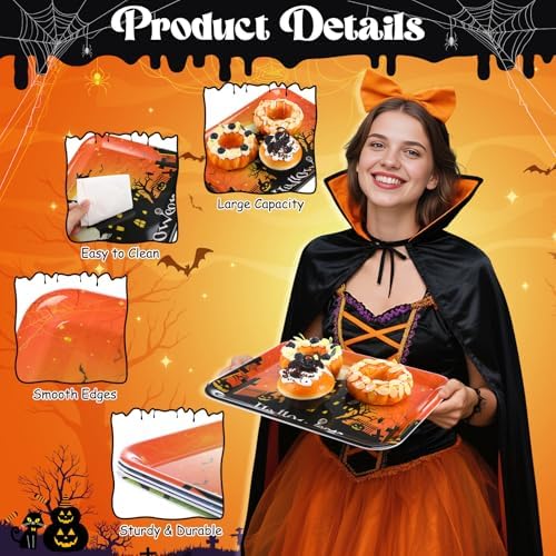 4 Pack Halloween Serving Trays 13x10 Inch Witch Ghost Boo Party in 13 x 10 Inch in Multicolor, alternate view 4