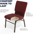 4 Pack HERCULES Series 18.5''W Church Chair in Burgundy Patterned Fabric with Book Rack - Gold Vein Frame, alternate view 5