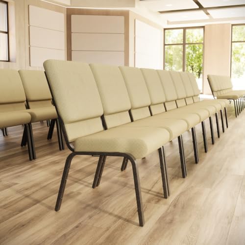 4 Pack HERCULES Series 18.5''W Stacking Church Chair in Beige Patterned Fabric - Gold Vein Frame, alternate view 2