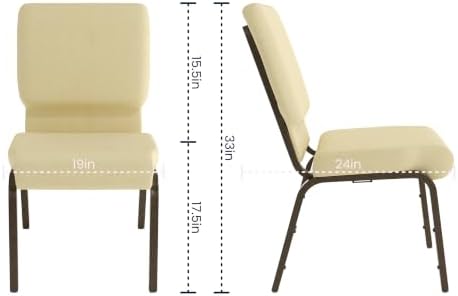4 Pack HERCULES Series 18.5''W Stacking Church Chair in Beige Patterned Fabric - Gold Vein Frame, alternate view 3