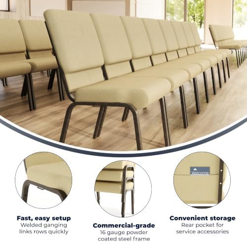 4 Pack HERCULES Series 18.5''W Stacking Church Chair in Beige Patterned Fabric - Gold Vein Frame, alternate view 4