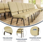 4 Pack HERCULES Series 18.5''W Stacking Church Chair in Beige Patterned Fabric - Gold Vein Frame, alternate view 4