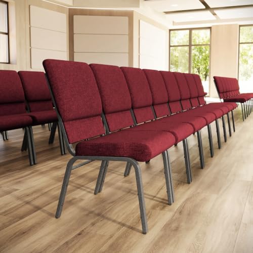 4 Pack HERCULES Series 18.5''W Stacking Church Chair in Red Fabric - Silver Vein Frame, alternate view 2