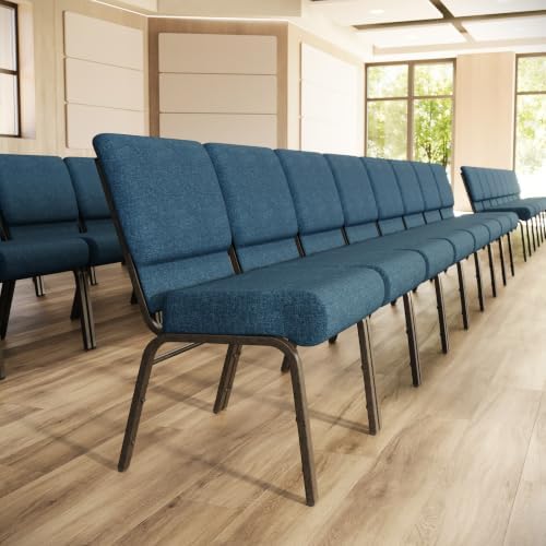 4 Pack HERCULES Series 21''W Stacking Church Chair in Blue Fabric - Gold Vein Frame, alternate view 2