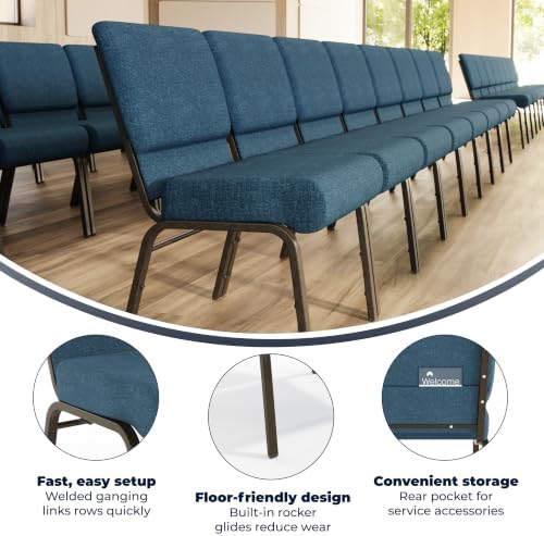 4 Pack HERCULES Series 21''W Stacking Church Chair in Blue Fabric - Gold Vein Frame, alternate view 4