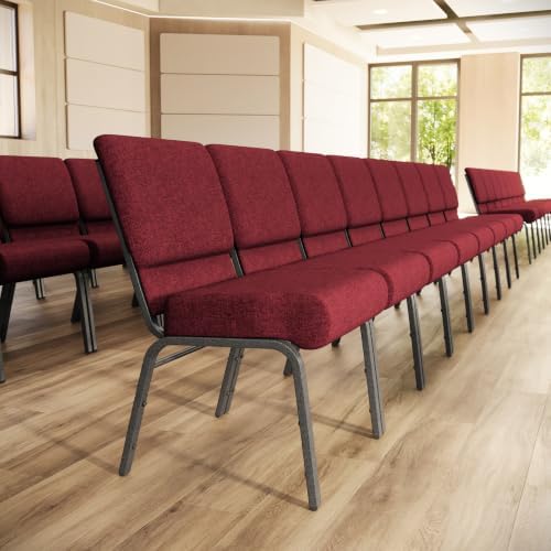 4 Pack HERCULES Series 21''W Stacking Church Chair in Crimson Fabric - Silver Vein Frame, alternate view 2