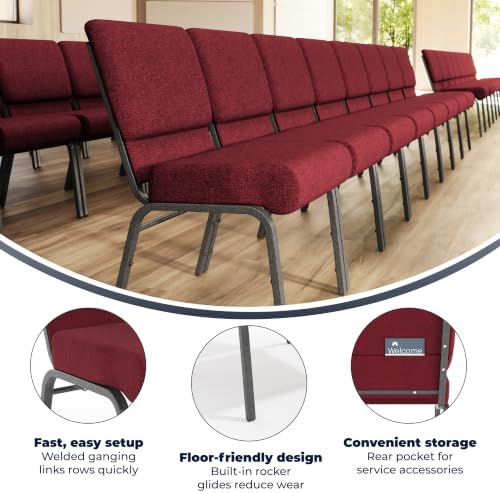 4 Pack HERCULES Series 21''W Stacking Church Chair in Crimson Fabric - Silver Vein Frame, alternate view 4