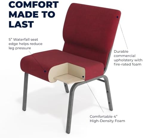 4 Pack HERCULES Series 21''W Stacking Church Chair in Crimson Fabric - Silver Vein Frame, alternate view 5